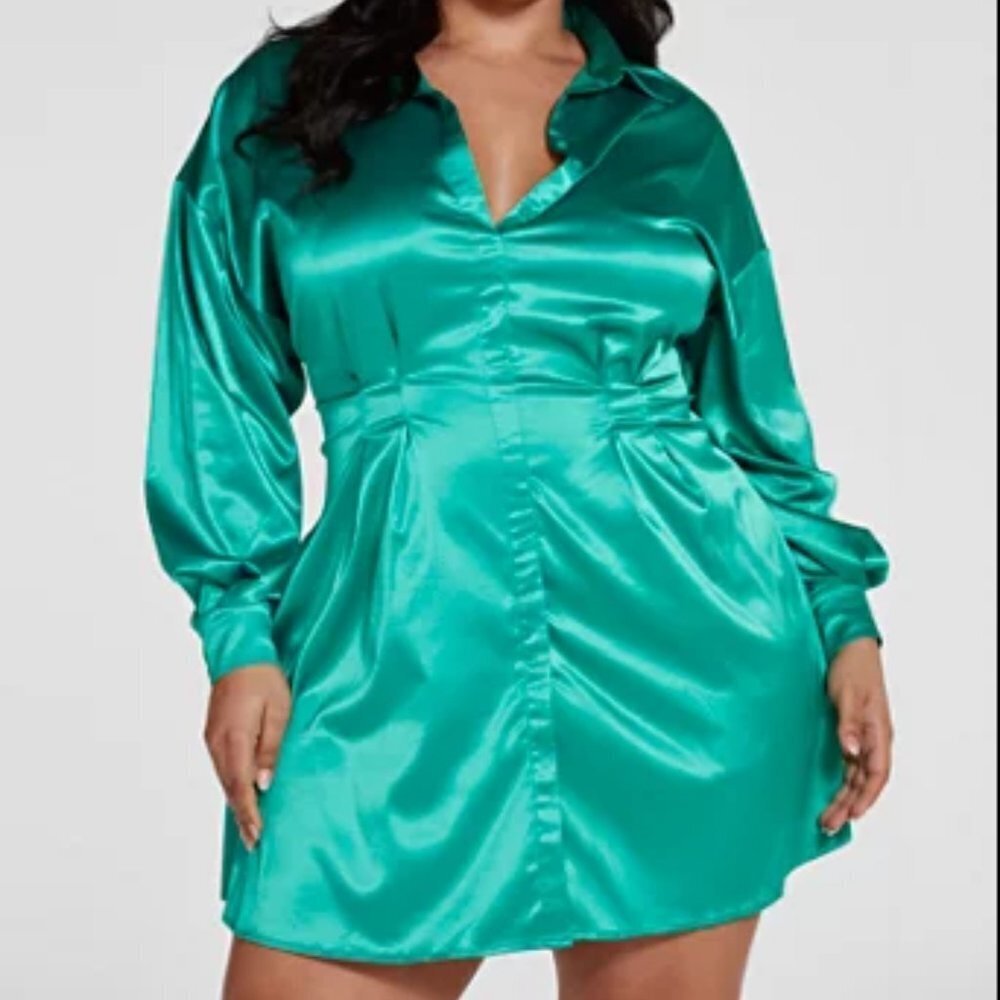#5❤️ NWOT FASHION TO FIGURE Sharane Satin Shirt Dress